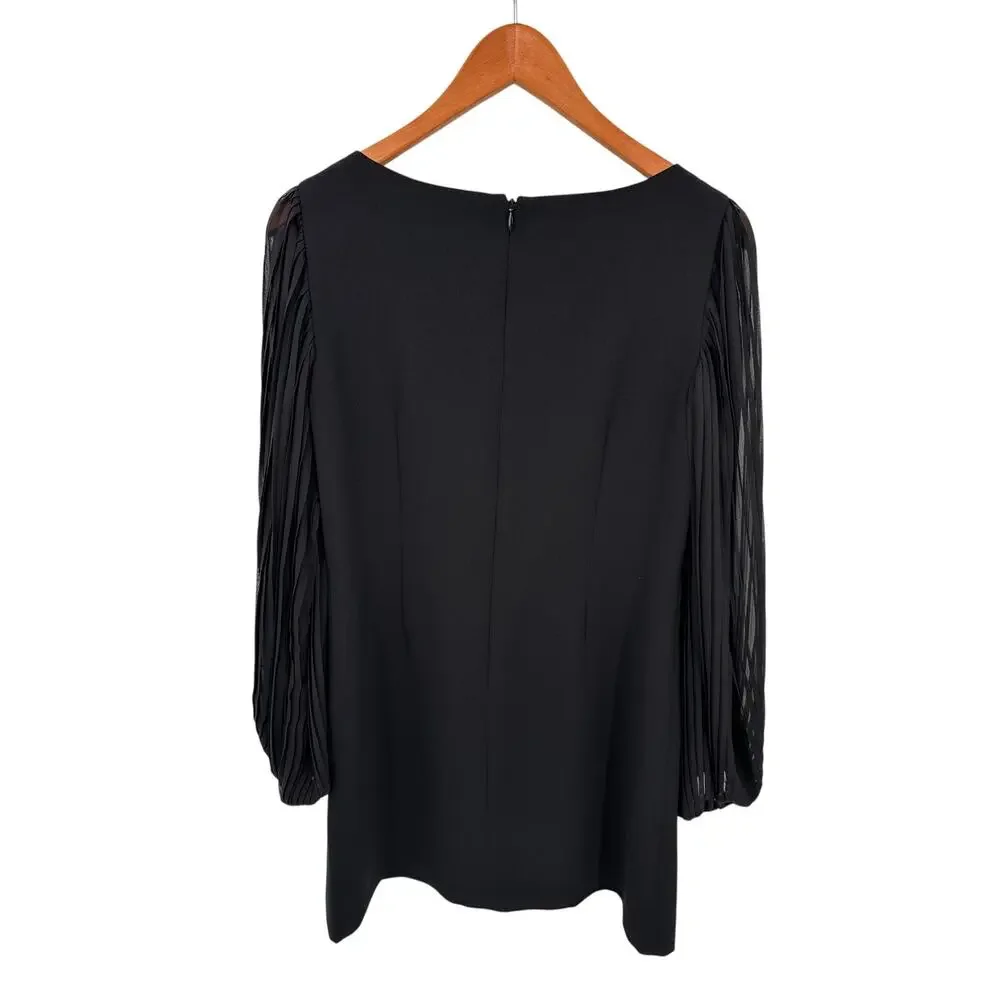 WHITE HOUSE BLACK MARKET Black Boatneck Pleated Sleeve Shift Dress // 4